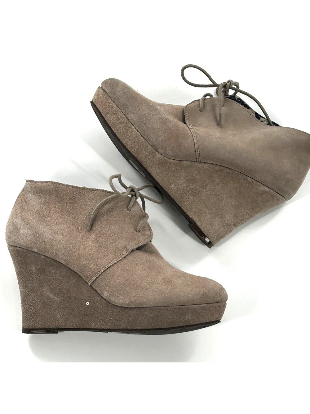 Lucky Brand Oxford Wedge Heel 8 Tan Suede Lace Up Women's Academia Prep